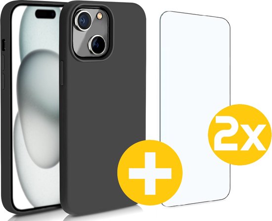 Lennexo iPhone 15 siliconen hoesje met 2x screenprotector