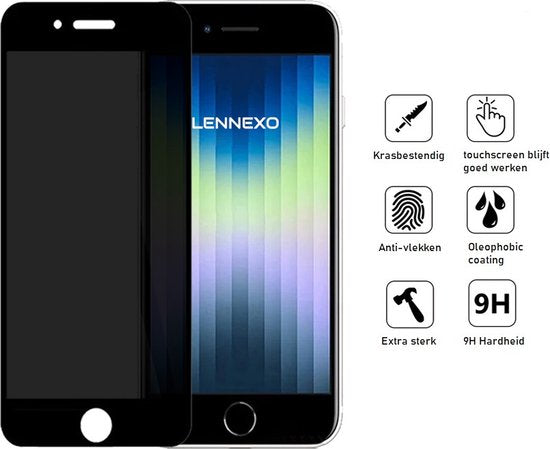 Lennexo Privacy Screenprotector voor iPhone SE/8/7