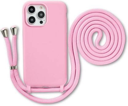 Armordrop siliconen hoesje met koord voor iPhone 15 Pro Roze