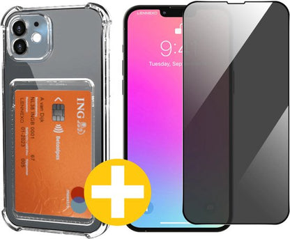 Lennexo pashouder hoesje met privacy screenprotector voor iPhone 12