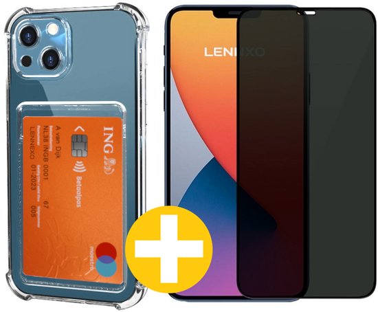 Lennexo iPhone 13 pashouder hoesje met privacy screenprotector