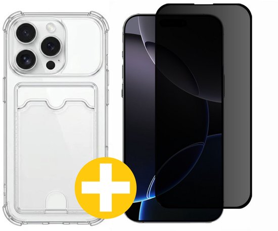 Lennexo pashouder hoesje en privacy screenprotector voor iPhone 16 Pro