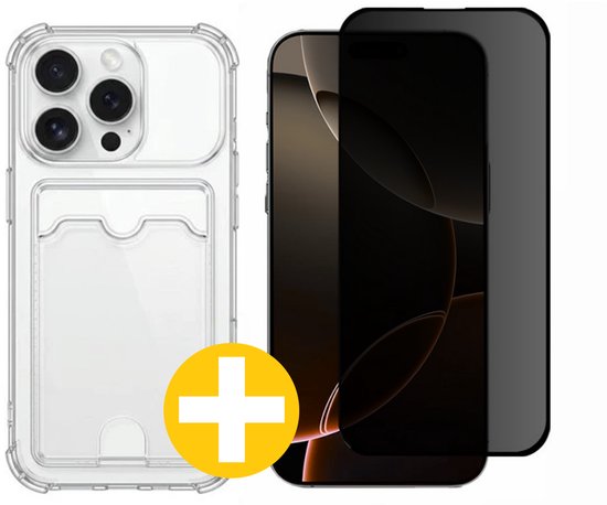 Lennexo iPhone 16 Pro Max pashouder hoesje met privacy screenprotector