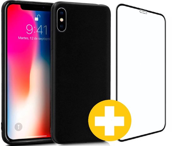 Lennexo iPhone X/XS siliconen hoesje en screenprotector combi