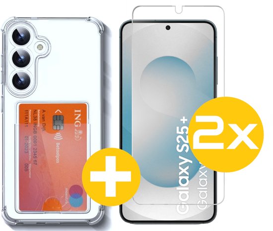 Lennexo pashouder hoesje met screenprotector voor Samsung S25+
