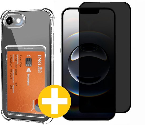Lennexo pashouder hoesje en privacy screenprotector voor iPhone 17e / 16e