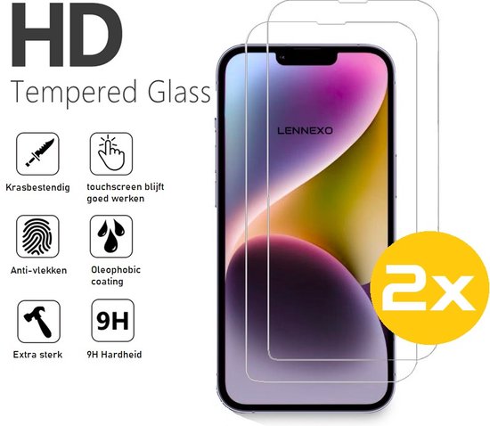 Lennexo Tempered Glass screenprotector geschikt voor iPhone 14 Plus - 2 Stuks