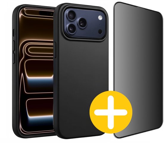 Siliconen hoesje en privacy screenprotector voor iPhone 17 Pro Max