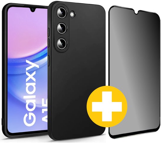 Siliconen hoesje en privacy screenprotector voor Samsung A15