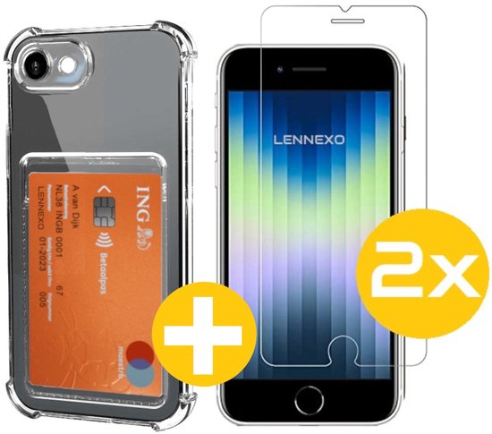 Lennexo pashouder hoesje met screenprotector voor iPhone SE / 8 / 7