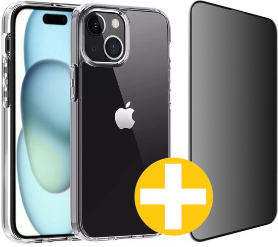 iPhone 15 Plus Transparant Hoesje met Privacy Screenprotector