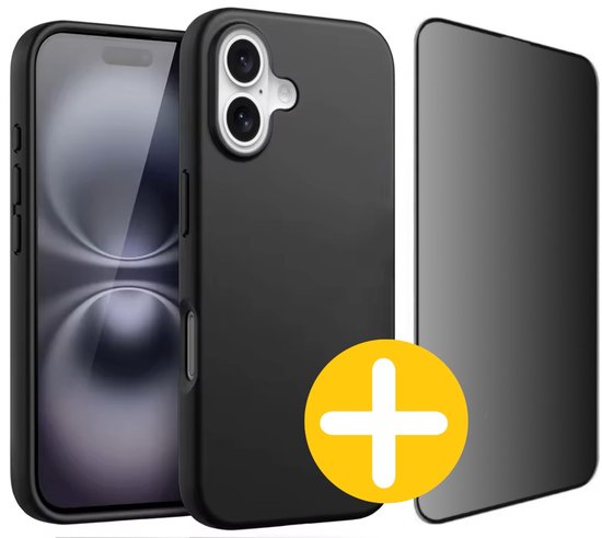Siliconen hoesje en privacy screenprotector voor iPhone 16
