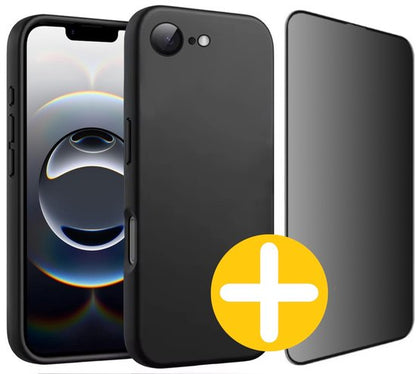 Siliconen hoesje en privacy screenprotector voor iPhone 16e / 17e