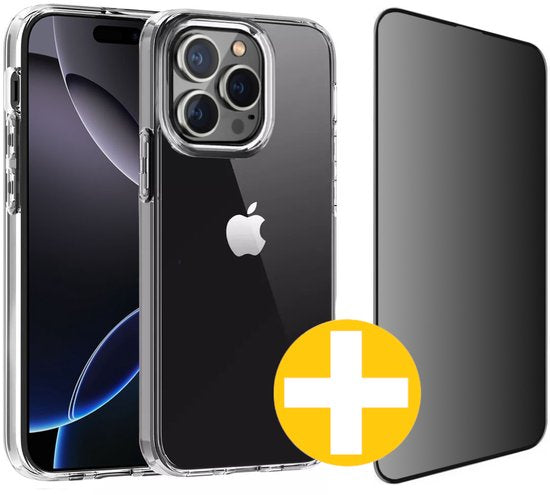 Transparant hoesje en privacy screenprotector voor iPhone 16 Pro