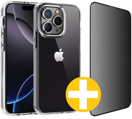 Transparant hoesje en privacy screenprotector voor iPhone 16 Pro