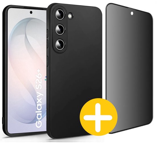 Samsung S26+ siliconen hoesje en privacy screenprotector combi