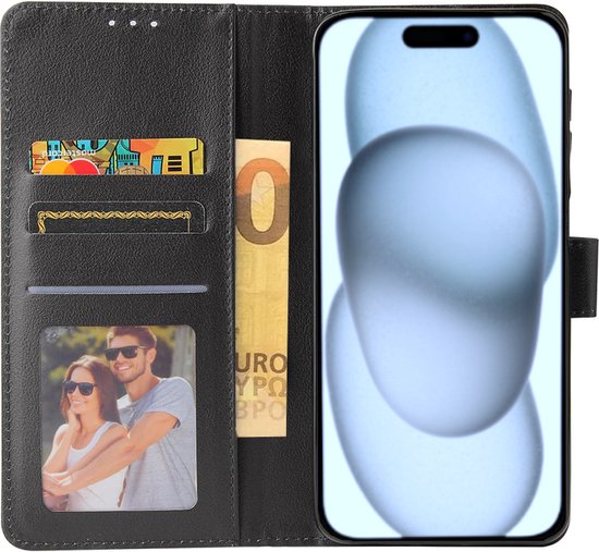 Lennexo Bookcase Portemonnee Hoesje Voor iPhone 15 Plus Zwart