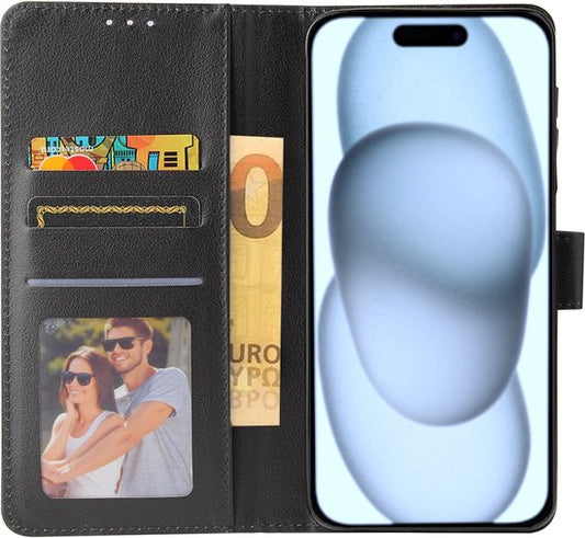 Lennexo Bookcase Portemonnee Hoesje Voor iPhone 15 Plus Zwart