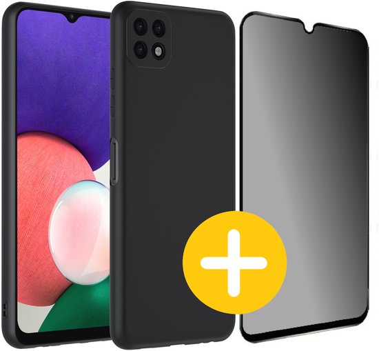 Siliconen hoesje met privacy screenprotector Samsung Galaxy A22 5G