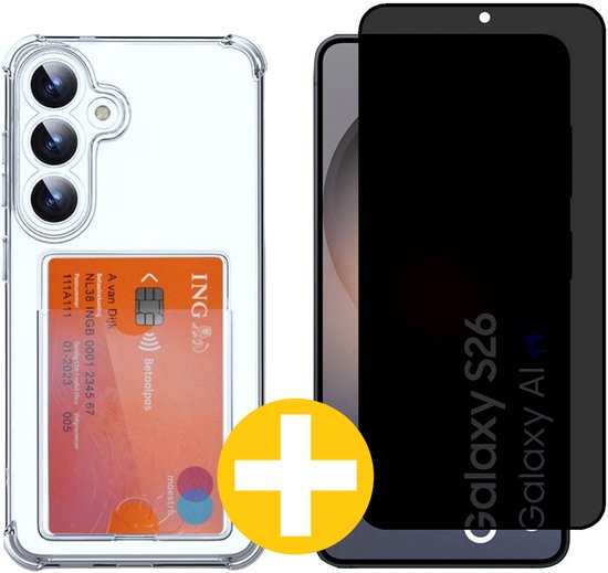 Lennexo pashouder hoesje en privacy screenprotector voor Samsung S26