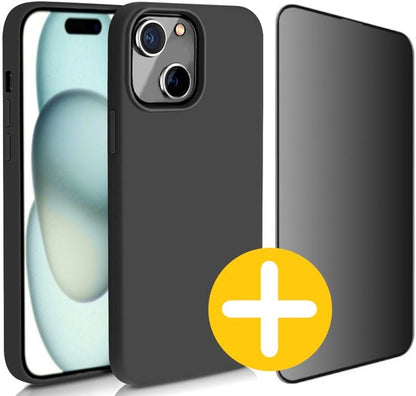 iPhone 15 Plus siliconen hoesje met privacy screenprotector