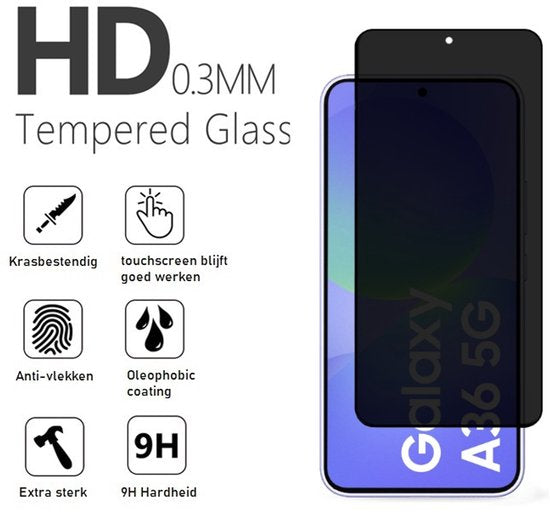 Samsung Galaxy A36 transparant hoesje en privacy screenprotector