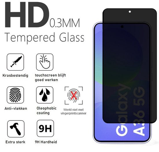 Lennexo pashouder hoesje en privacy screenprotector voor Samsung A36