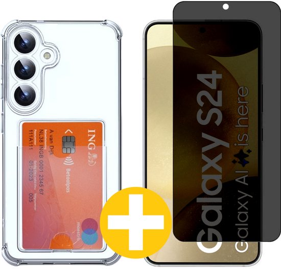 Lennexo pashouder hoesje en privacy screenprotector voor Samsung S24