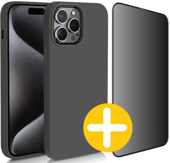 iPhone 15 Pro siliconen hoesje met privacy screenprotector