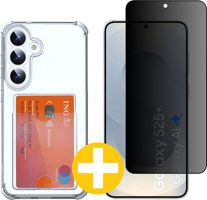 Lennexo pashouder hoesje en privacy screenprotector voor Samsung S25+