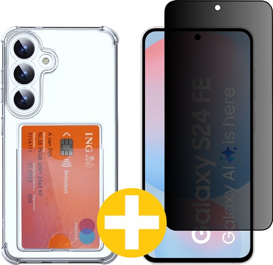 Lennexo pashouder hoesje met privacy screenprotector voor Samsung S24 FE