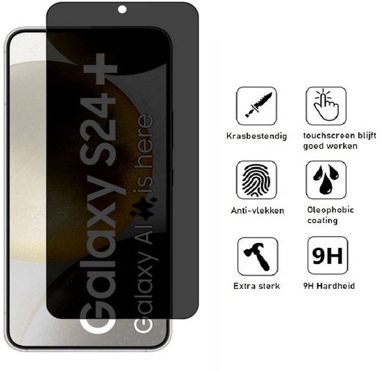 Samsung Galaxy S24+ siliconen hoesje en privacy screenprotector
