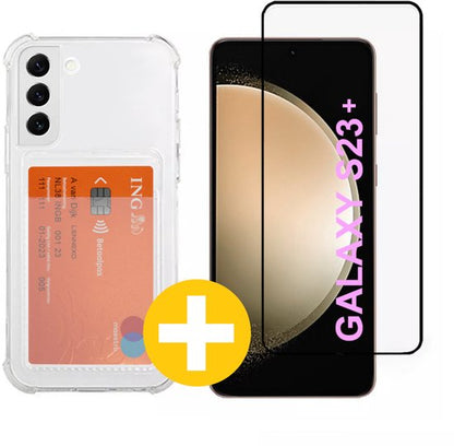 Lennexo pashouder hoesje en screenprotector voor Samsung S23+