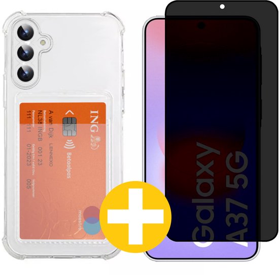 Lennexo pashouder hoesje met privacy screenprotector voor Samsung A37
