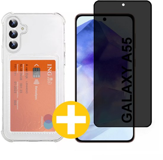 Lennexo Pashouder Hoesje en Privacy Screenprotector voor Samsung A55