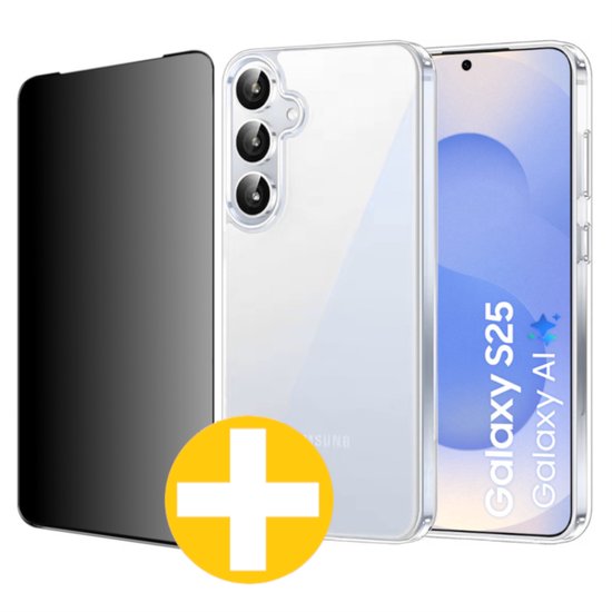 Transparant hoesje en privacy screenprotector voor Samsung S25