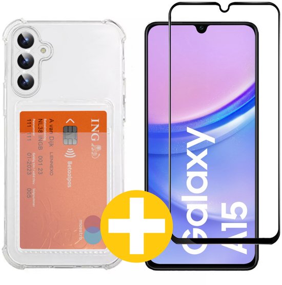 Lennexo Pashouder Hoesje en Screenprotector voor Samsung A15