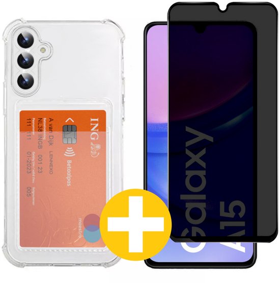 Lennexo pashouder hoesje met privacy screenprotector voor Samsung A15