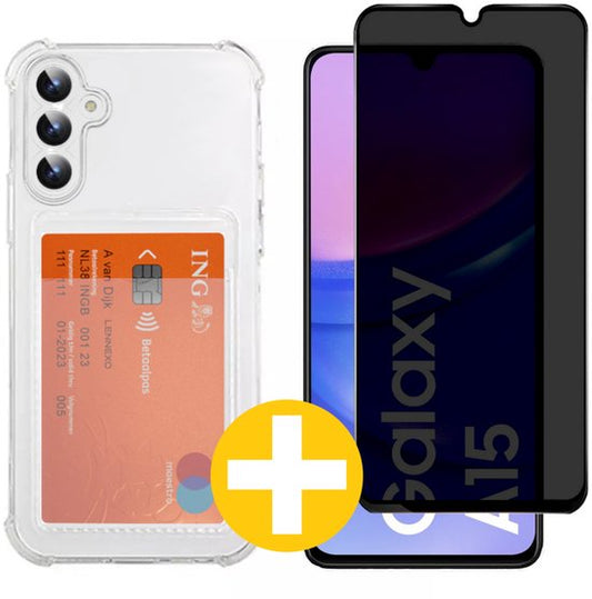 Lennexo pashouder hoesje met privacy screenprotector voor Samsung A15