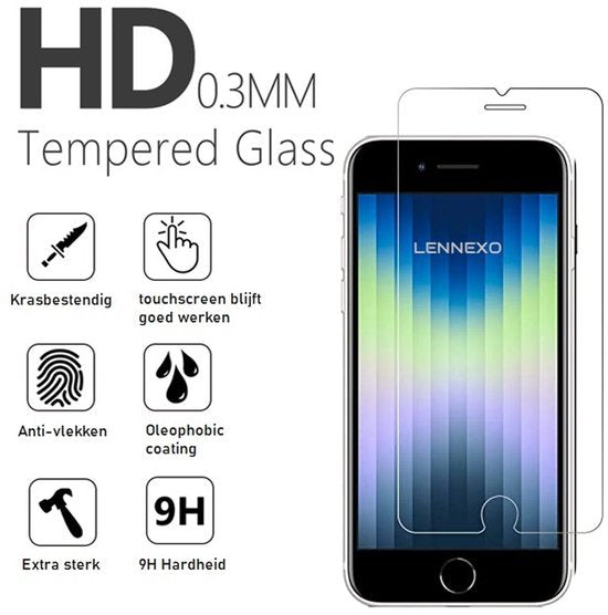 Lennexo pashouder hoesje met screenprotector voor iPhone SE / 8 / 7
