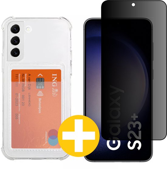 Lennexo pashouder hoesje met privacy screenprotector voor Samsung S23+