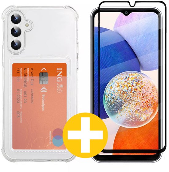 Lennexo Pashouder Hoesje en Screenprotector Combi Voor Samsung A14