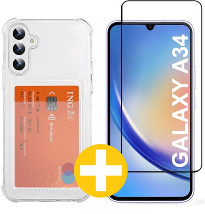 Lennexo pashouder hoesje en screenprotector Samsung A34