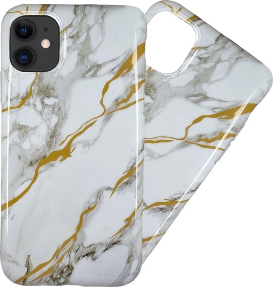Lennexo Luxe Marmeren iPhone 11 Siliconen Hoesje Wit