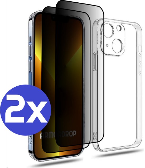 ArmorDrop transparant telefoonhoesje met 2x privacy screenprotector voor iPhone 13 Mini