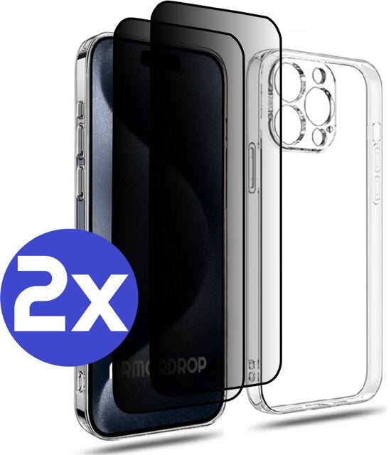 ArmorDrop transparant hoesje met privacy screenprotector voor iPhone 15 Pro Max
