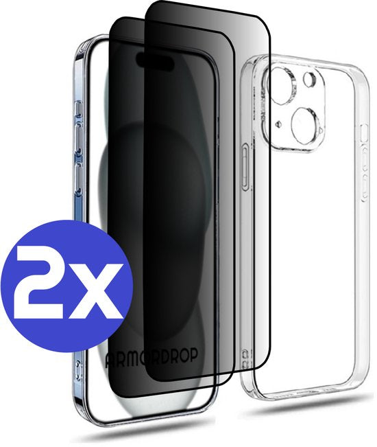 ArmorDrop transparant hoesje met 2x privacy screenprotector voor iPhone 15