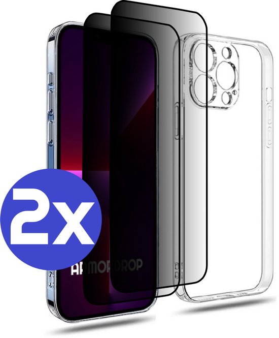 ArmorDrop transparant hoesje met 2x privacy screenprotector voor iPhone 13 Pro Max