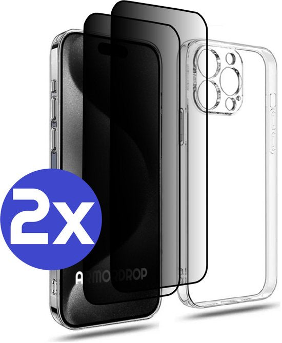 ArmorDrop transparant hoesje met privacy screenprotector voor iPhone 15 Pro