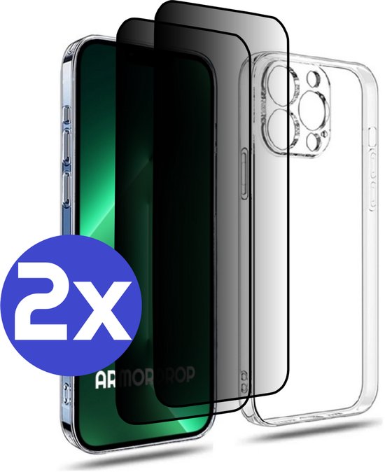 ArmorDrop Transparant Hoesje Met 2x Privacy Screenprotector iPhone 13 Pro